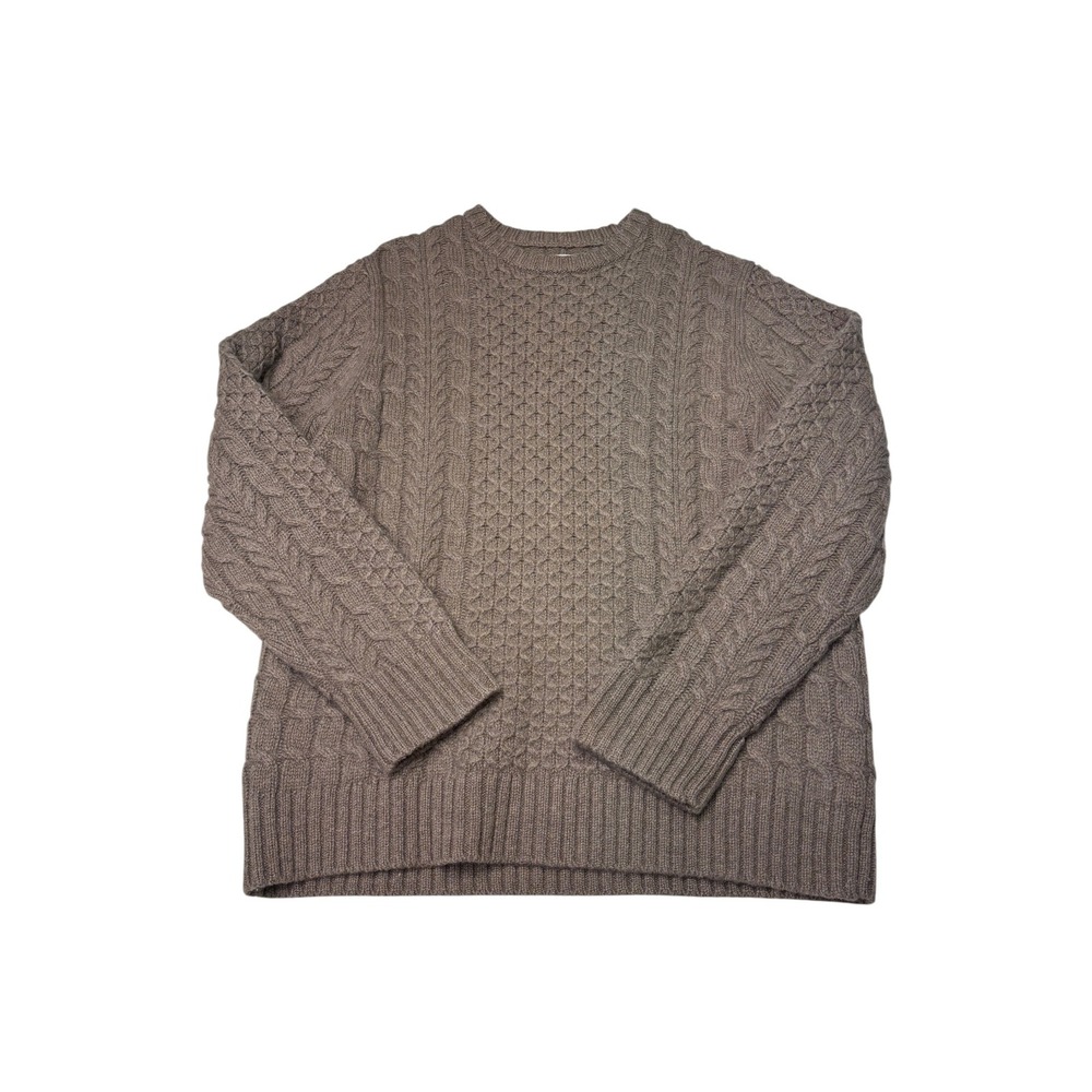 Duluth Trading Co Mens Brown 100% Shetland Wool Cable Knit Sweater Large 94202